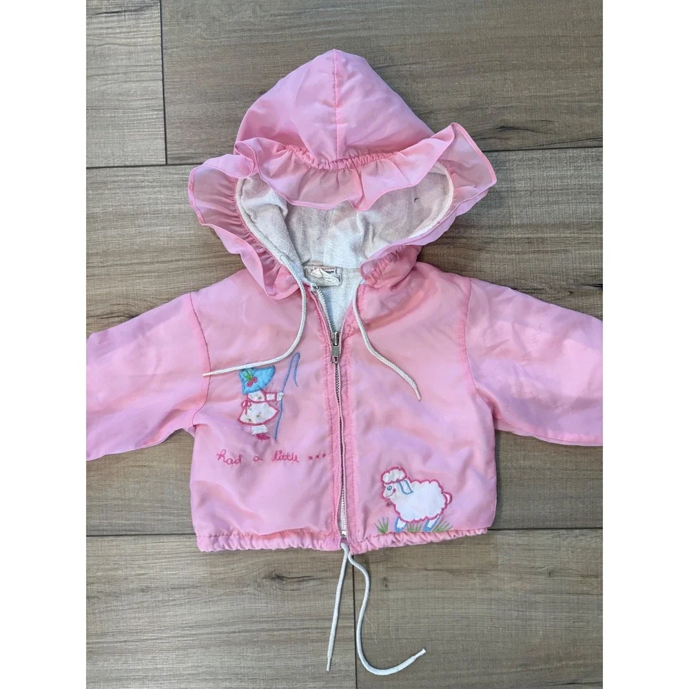 Sears Mary Had a‎ Little Lamb Windbreaker baby girl Pink Ruffle Hood vintage 6 m